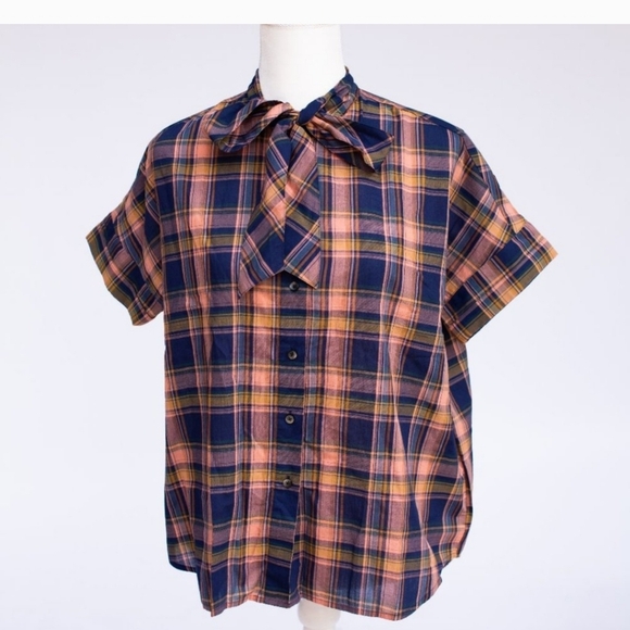 Madewell Blue and Orange Plaid Casual Shirt Small - Picture 4 of 11